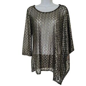 NWT Joseph Ribkoff S Black Gold Lace Sheer Tunic Top Asymmetrical Hem